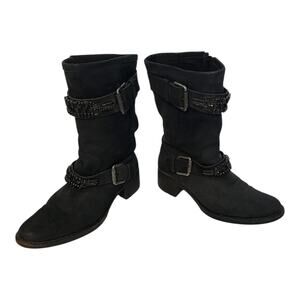 Vera Wang Lavender Uma Biker Boots Women Sz 8 Black Suede Embellished Buckle